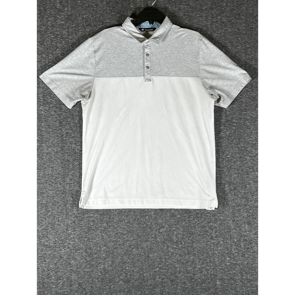 TravisMathew Mens Colorblock Pima Cotton Blend Polo Shirt Grey White Size L